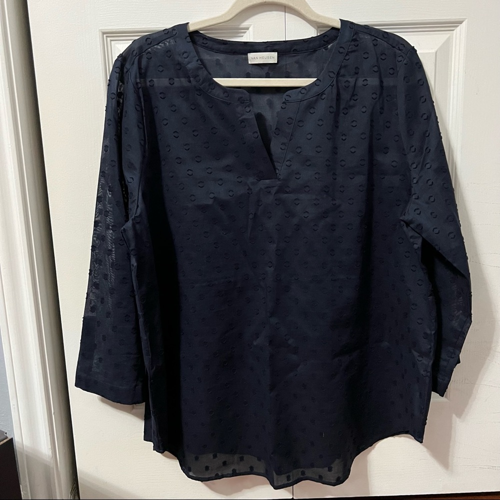VAN HEUSEN SHEER NAVY BLUE QUARTER SLEEVE TOP